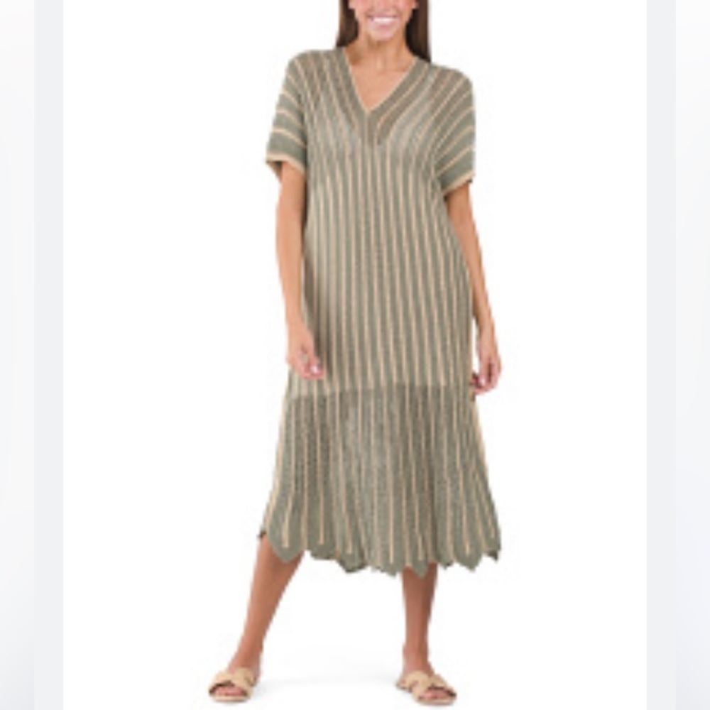 Floris Lurex Crochet Knit Maxi Dress NWT in Sage Gold Metallic Made in Italy